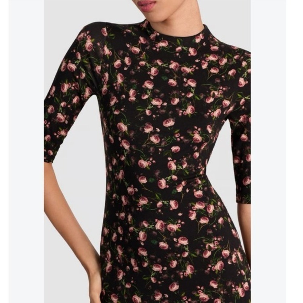 Alice + Olivia Delora Floral Body-Con Fitted Mock Neck Dress XS